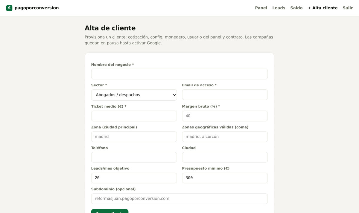 Alta de cliente